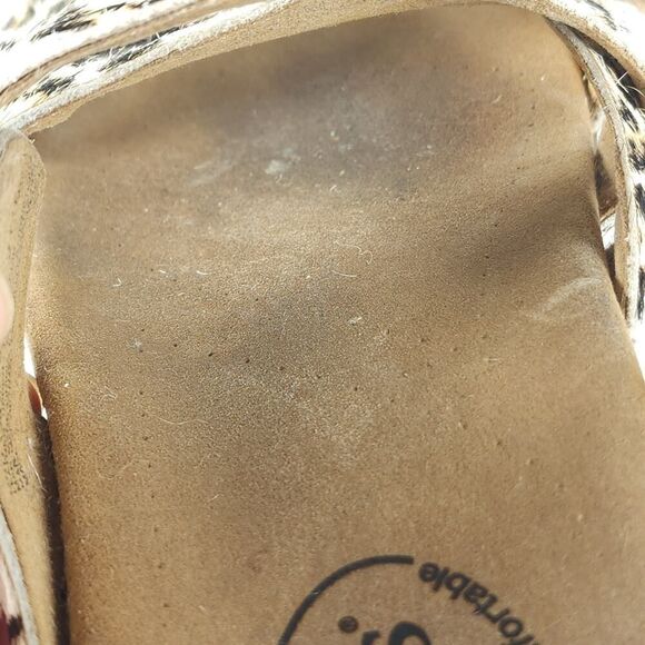 Taos Women’s Double U US9 Leather Calf Hair Cheetah Flat Thong Sandals Shoes - Picture 14 of 16